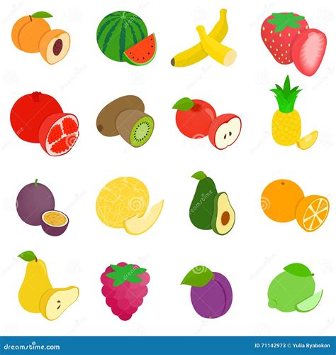 Fruit Icons Set Isometric D Style Stock Vector Illustration Of