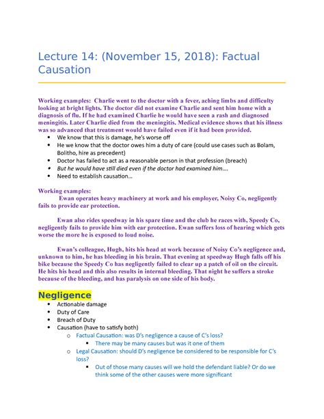 Tort L Factual Legal Causation Lecture November