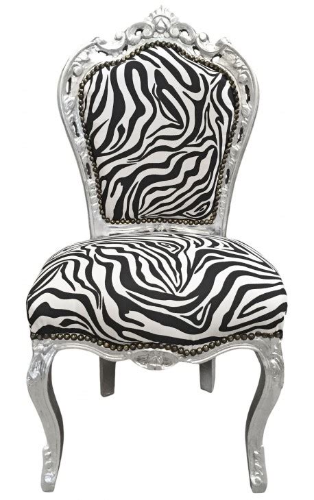 Chaise De Style Baroque Rococo Tissu Zebre Et Bois Argent