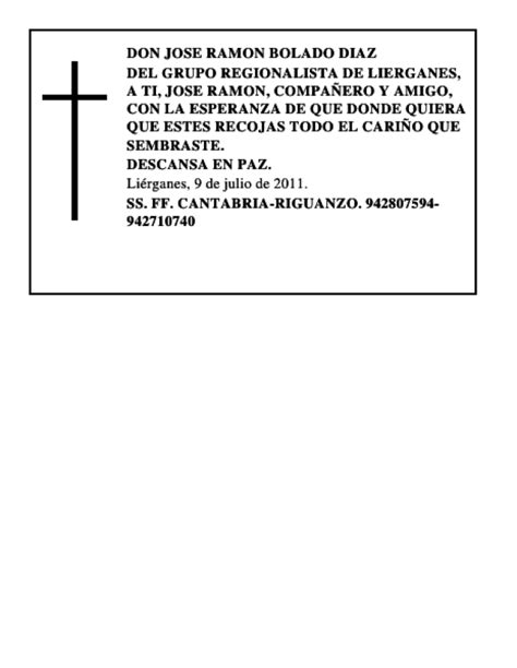 DON JOSE RAMON BOLADO DIAZ Esquela Necrológica El Diario Montañés
