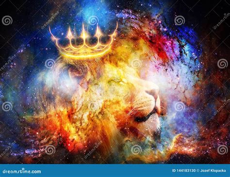 Lion King In Cosmic Space Lion On Cosmic Background Stock Photo