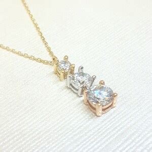 K Solid Gold Trio Stone Necklace For Women Cz Solitaire Necklace