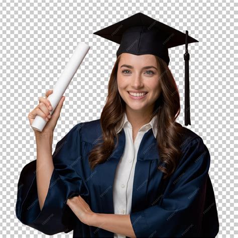 Premium PSD | Young woman in a graduation gown and cap holding a