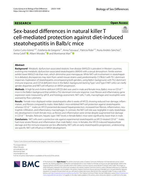 Pdf Sex Based Differences In Natural Killer T Cell Mediated