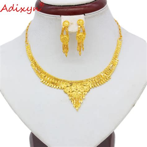 Adixyn MIX DESIGH DUBAI Necklace Earrings Jewelry Set For Women Gold