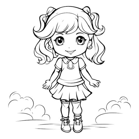 Premium Vector | Cute little girl coloring book for children