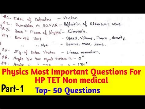 Physics Most Important Questions HP TET Non Medical Top 50