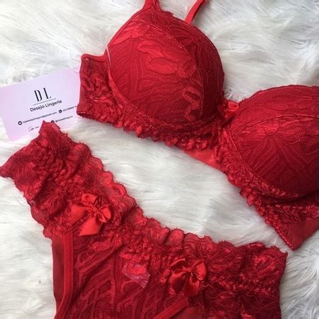 Conjunto De Renda Lingerie Sexy Sutiã Bojo Calcinha Fio Duplo