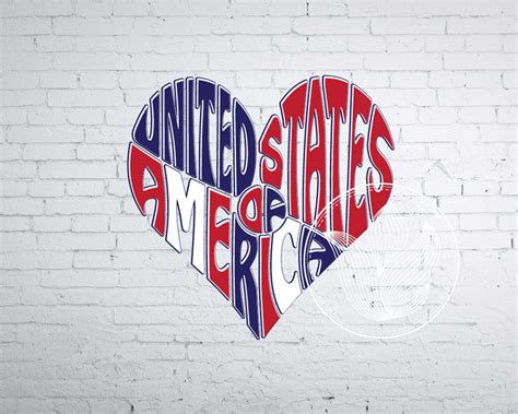 United States Of America Word Art In Heart Shape America Svg Etsy