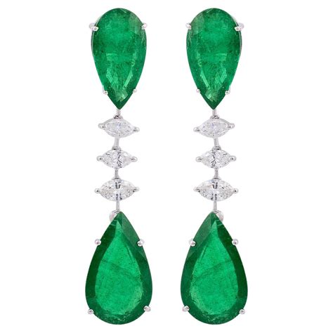 Pear Emerald Gemstone Ear Climber Earrings Diamond 14k White Gold Fine Jewelry For Sale At 1stdibs