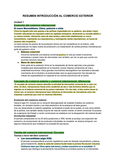 Resumen In Com Ext Resumen IntroducciÓn Al Comercio Exterior Unidad 1