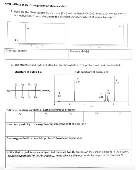 Solved Nmr Affect Of Electronegativity On Chemical Shifts 12 Here