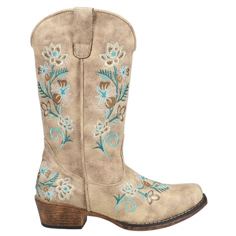 Roper Womens Riley Floral Embroidery Snip Toe Cowboy Casual Boots Mid