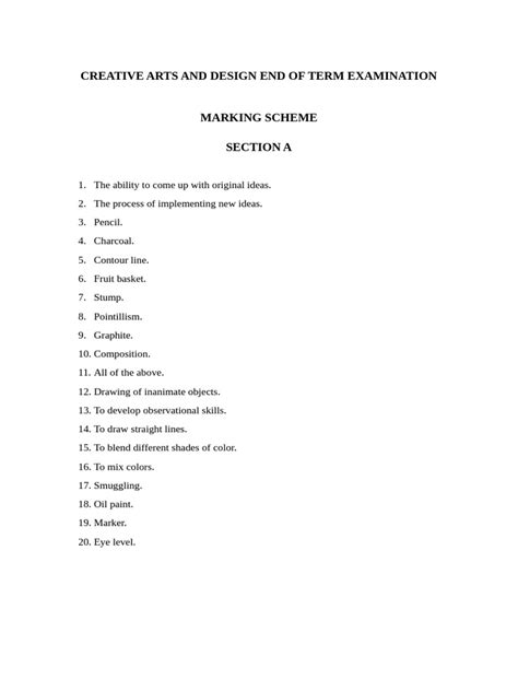 marking scheme  drawing pencil