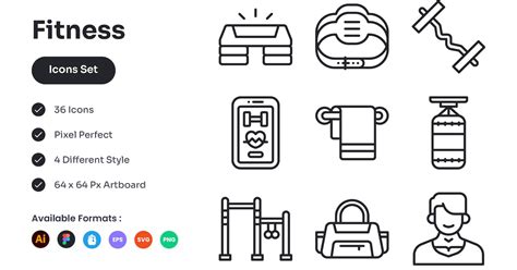 Fitness Icons Set, Graphics - Envato Elements