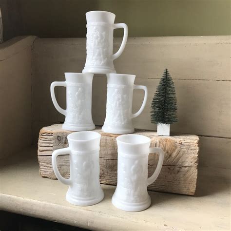 Vintage Milk Glass Beer Steins By Federal Glass Set Of 5 Etsy