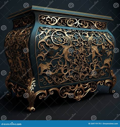 Gold Filigree Inlaid Dresser Generative Ai Stock Illustration