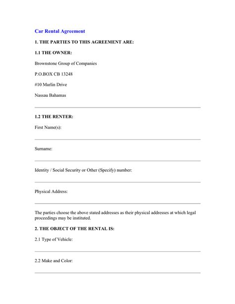 Car Rental Agreement In Word And Pdf Formats