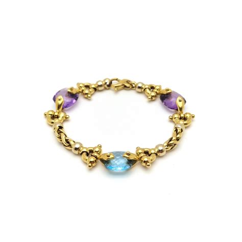 Pulsera De Oro Bicolor 18 K 28 1 GR Con Piedras De Colores De Segunda Mano