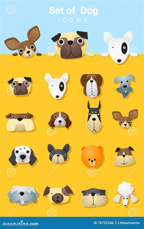 Set Of Cute Dog Icons Stock Vector Illustration Of Cute 70752546