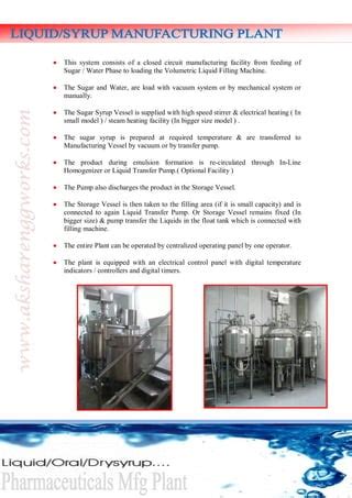 Liquid Syrup Oral Manufacturing Plant PDF