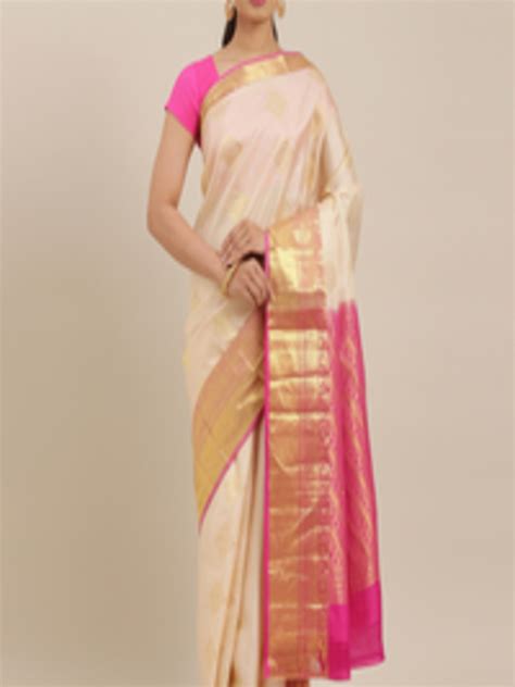 Buy The Chennai Silks Cream Coloured Pure Silk Woven Design Kanjeevaram