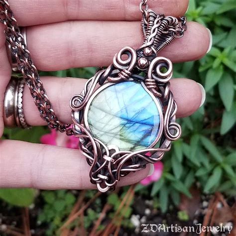 Talisman Pendant Pendant Necklace Labradorite Crystal Antique Copper