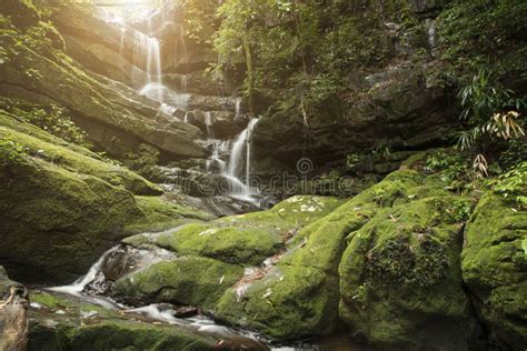 Wasserfall Mit Gr Nem Moos Im Regenwald Bei Phu Soi Dao National