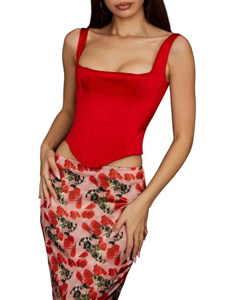 House Of Cb Rafa Satin Longline Corset In Red Myer