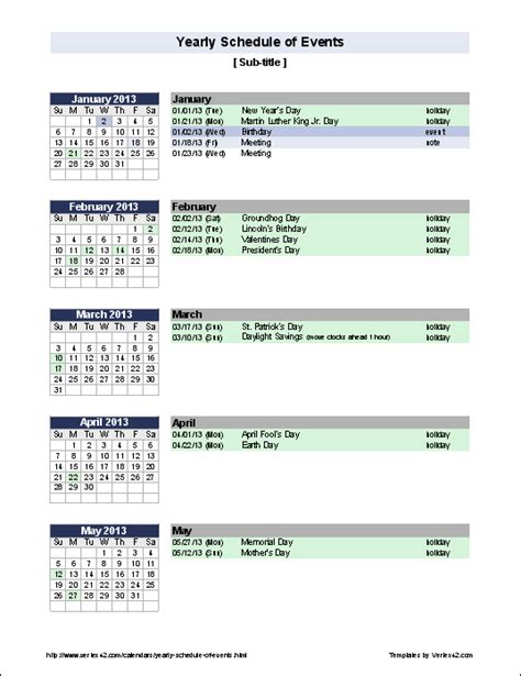 Yearly Schedule Of Events Template Event Calendar Template Event Planning Calendar Schedule