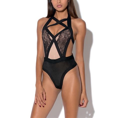 Strappy Halter Eyelash Lace Teddy Xs Hauty Lingerie Touch Of Modern