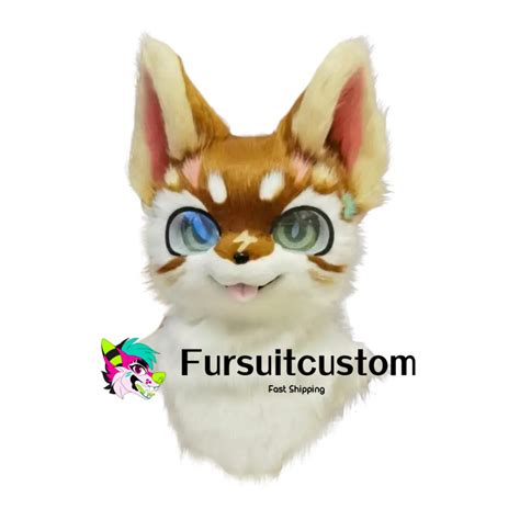 Lightweight Brown White Fursuit Head Furry Husky Head Halloween Cosplay