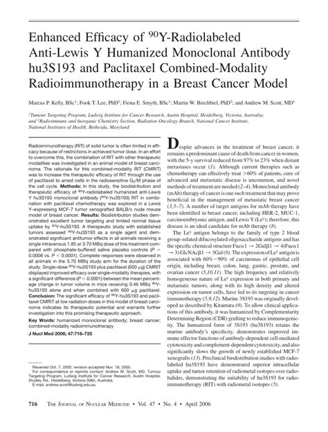 Pdf Enhanced Efficacy Of 90y Radiolabeled Anti Lewis Y Humanized