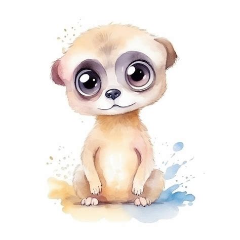 Premium Photo | Watercolor illustration of a meerkat with big eyes