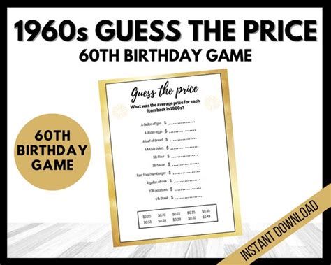 60th Birthday Party Games 1960s Guess The Price Fun Sixtieth Birthday