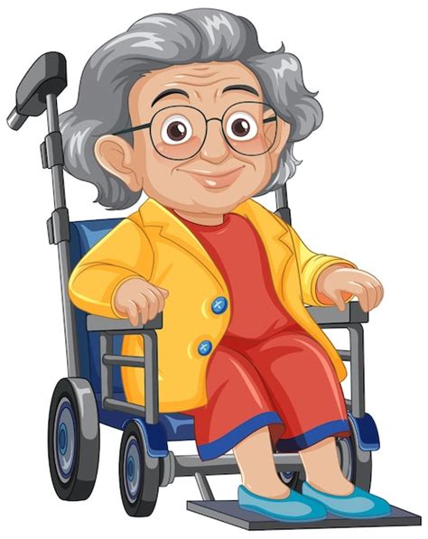 Бабушка, сидящая на инвалидной коляске, персонаж мультфильма | Премиум ...