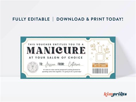 Manicure Ticket Template Nail Salon Gift Certificate Etsy