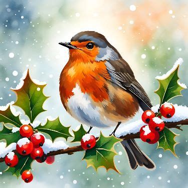 Christmas Robin Holly Branch | Xmas pictures, Flower art painting ...