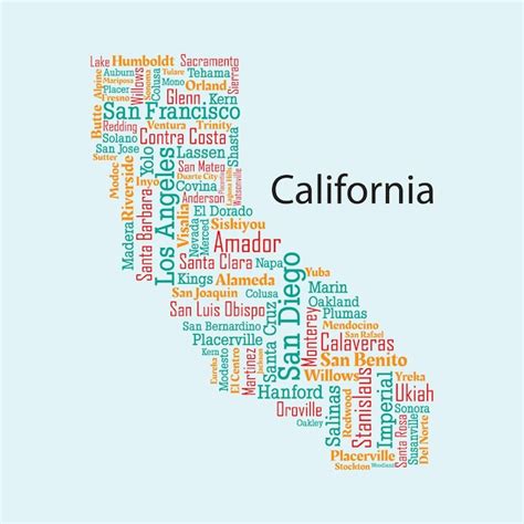 Mapa Vectorial Detallado De California Con Los Nombres De Todos Los