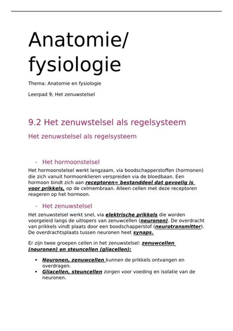 Samenvatting Zenuwstelsel Anatomie Anatomie En Fysiologie Stuvia NL