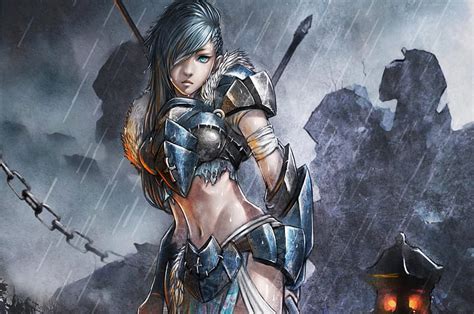 Fantasy Warrior Pretty Original Woman Armor Fantasy Girl Blue