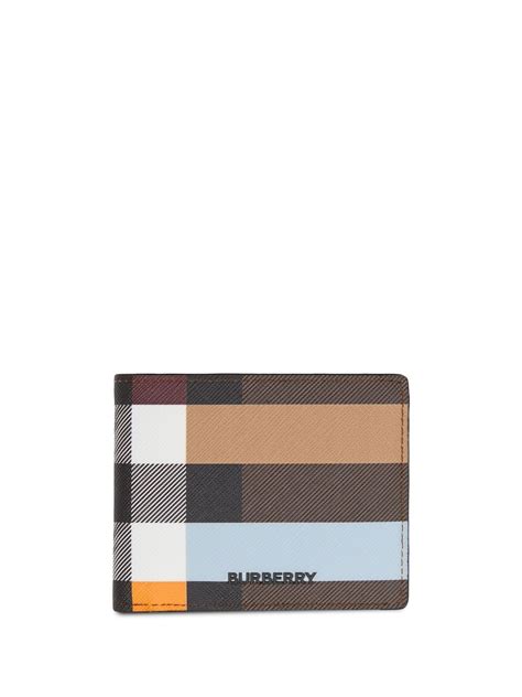 Burberry Colour Block Check Bifold Wallet In Brown Modesens