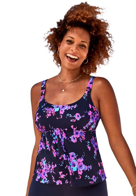 Swimsuits For All Womens Plus Size Flared Tankini Top 22 Purple