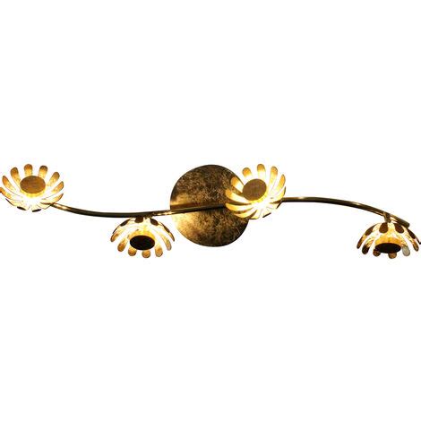 Vierflammige LED Deckenleuchte BLOOM Aus Metall In Blattgold Mit Blumen