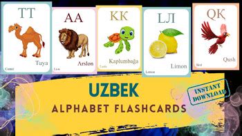 Uzbek Alphabet FLASHCARD with picture, Learning Uzbek, Uzbek Letter ...