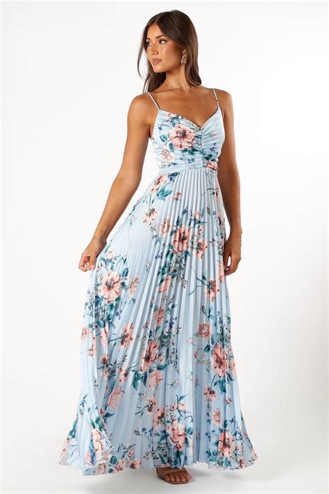 Naira Pleated Maxi Dress Blue Floral Petal And Pup Usa