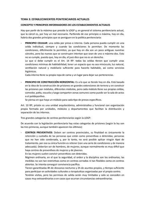 TEMA 3 TEMA 3 ESTABLECIMIENTOS PENITENCIARIOS ACTUALES CONCEPTO Y