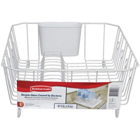 Rubbermaid Antimicrobial Large White Dish Drainer FG6032ARWHT The