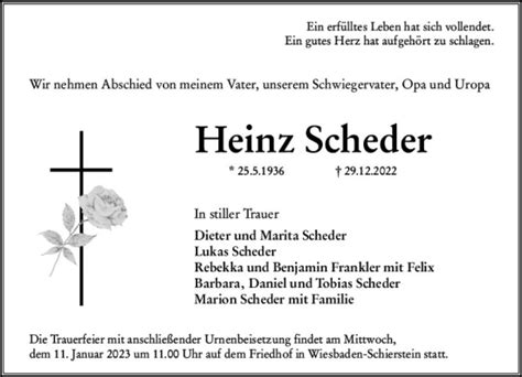 Traueranzeigen Von Heinz Scheder Vrm Trauer De