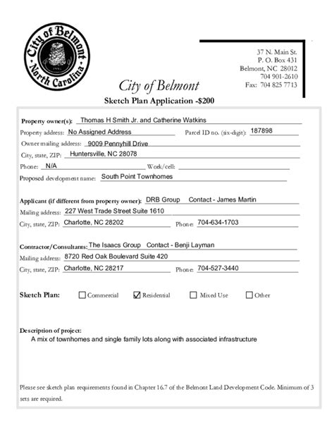 Fillable Online City Of Belmont Sketch Plan Application 200 Fax